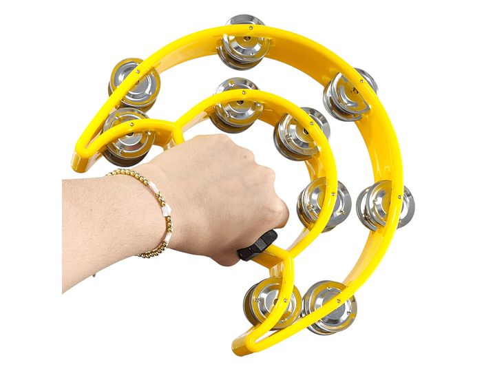 Pandero Media Luna Doble Fila Sonaja 20x20cm Amarillo 6