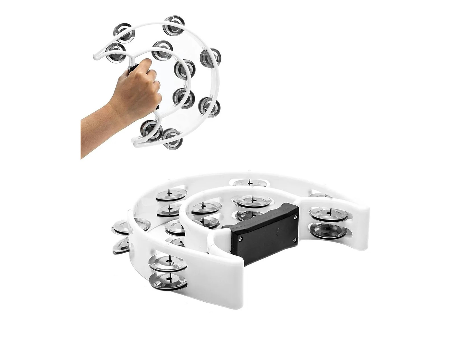 Pandero Media Luna Doble Fila Sonaja 20x20cm Blanca 2