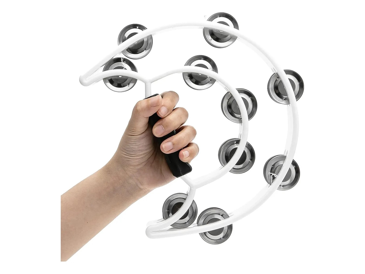 Pandero Media Luna Doble Fila Sonaja 20x20cm Blanca 5