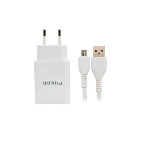 Cargador Rápido 2.1A Doble USB + Cable Micro USB Philco 