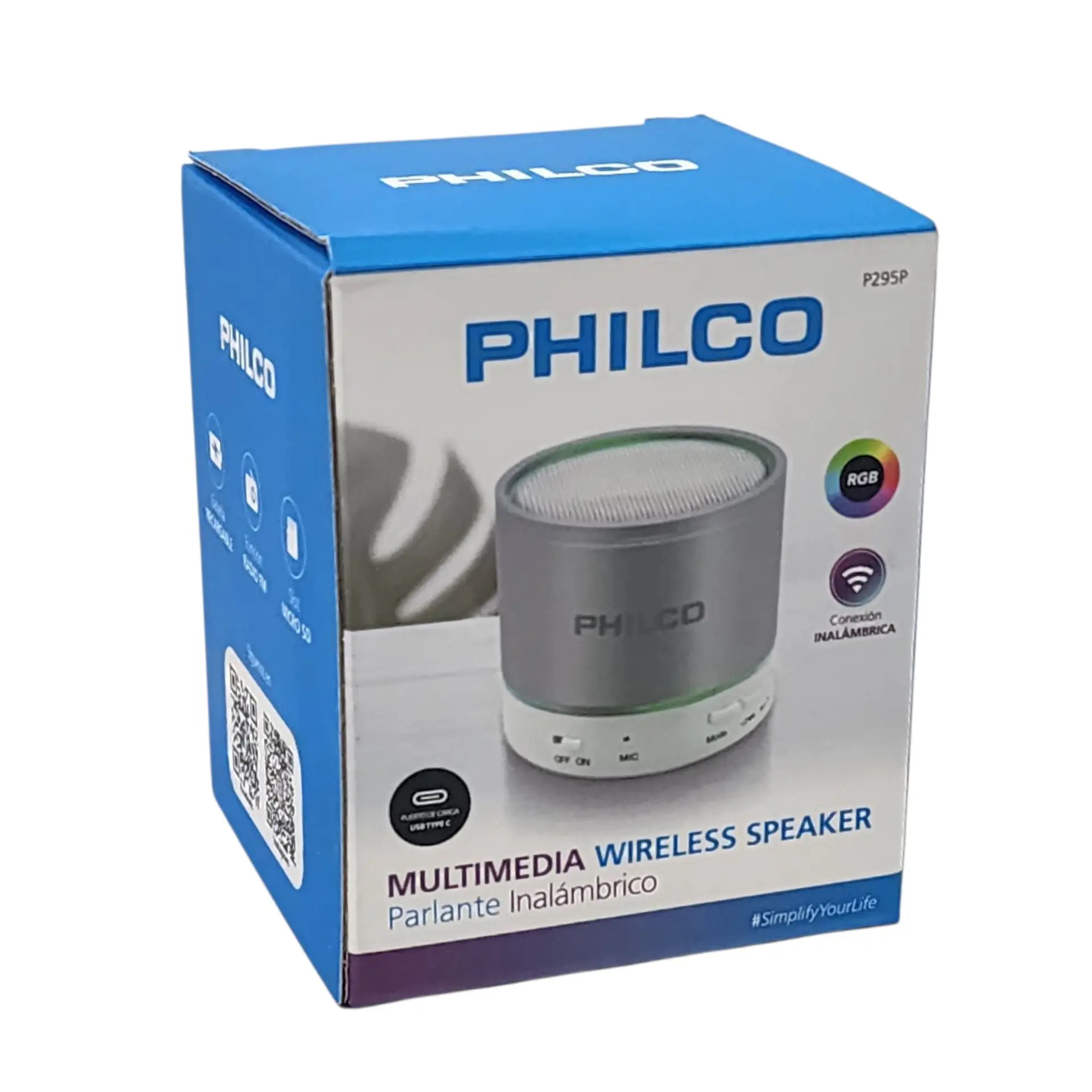 Mini Parlante Portátil Bt 3W USB FM P295 Philco Plata 6