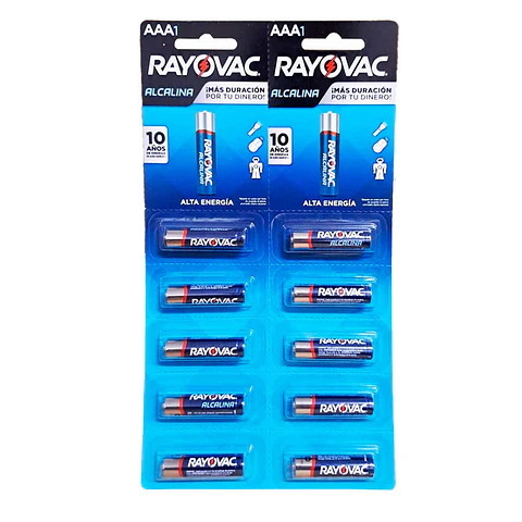 Pack 10 Pilas Rayovac AAA Alcalinas 1.5V Tira Prepicada