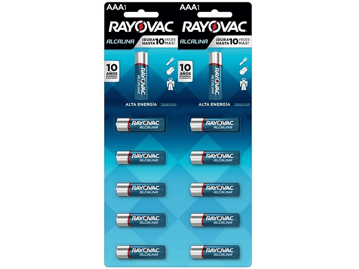 Pack 10 Pilas Rayovac AAA Alcalinas 1.5V Tira Prepicada 3