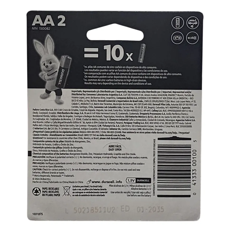 Pack 2 Pilas Alcalinas Aa Duracell Blister 6