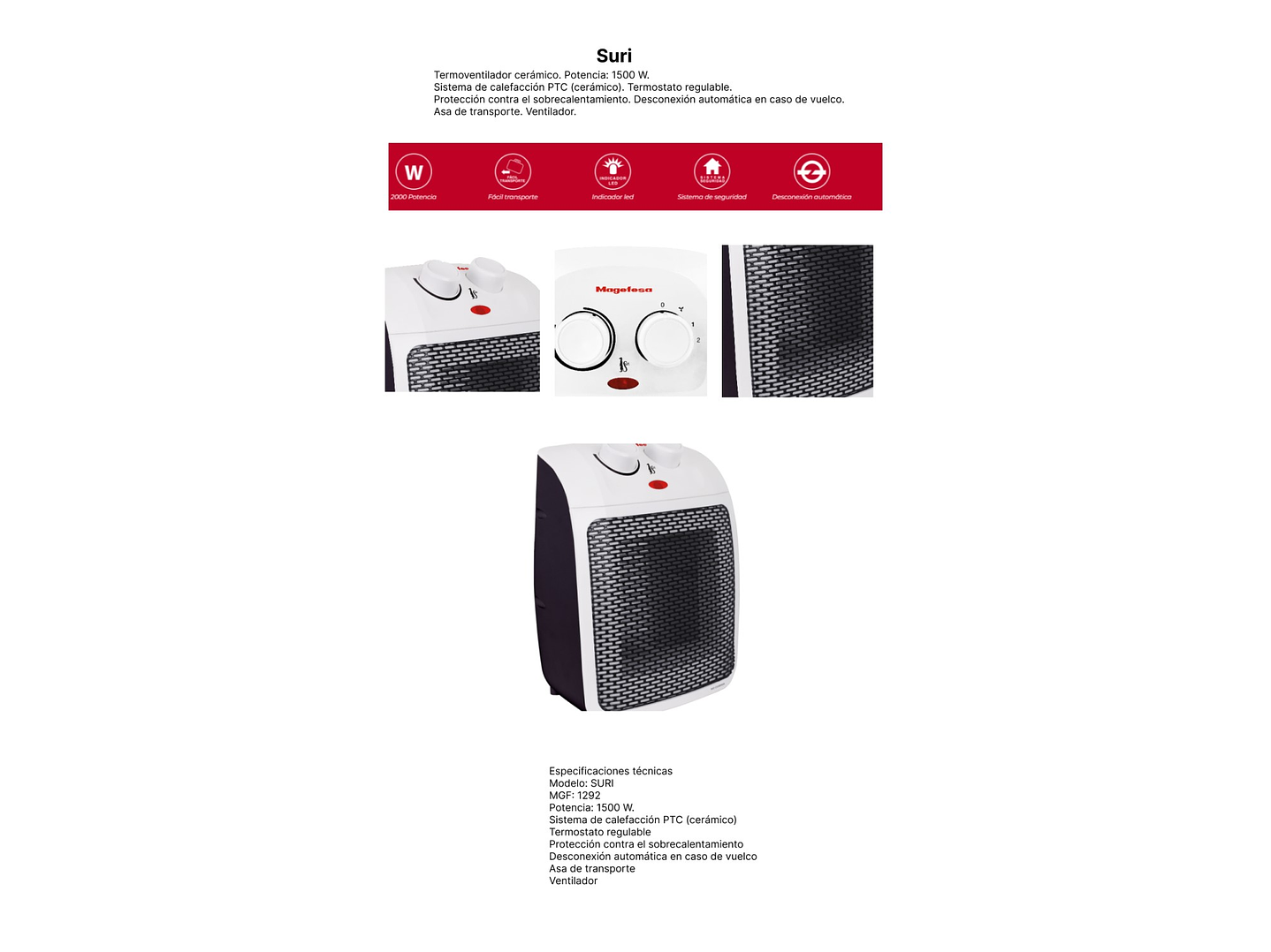 Termoventilador Cerámico 1500w Magefesa Suri Mgf1292 4