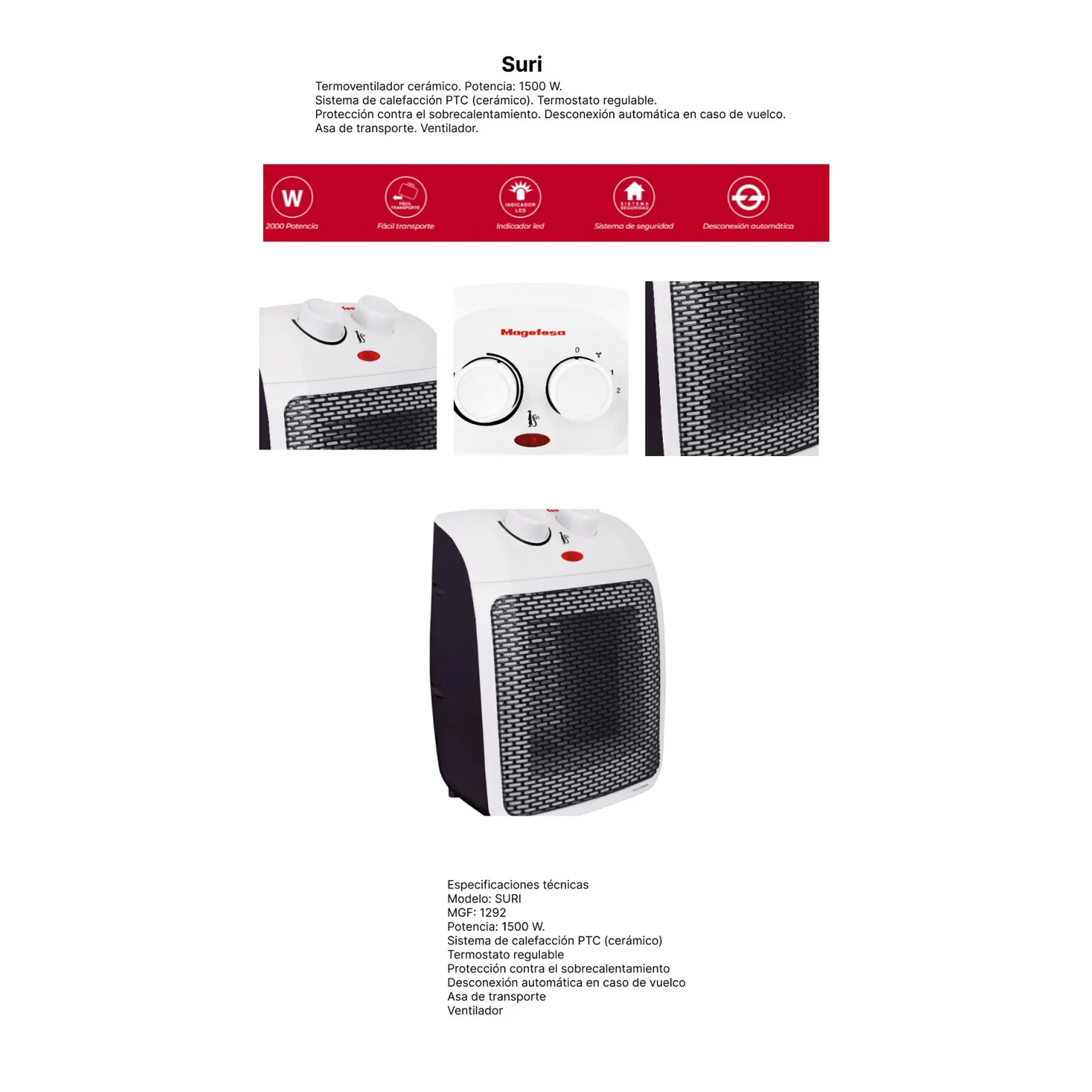 Termoventilador Cerámico 1500w Magefesa Suri Mgf1292 4