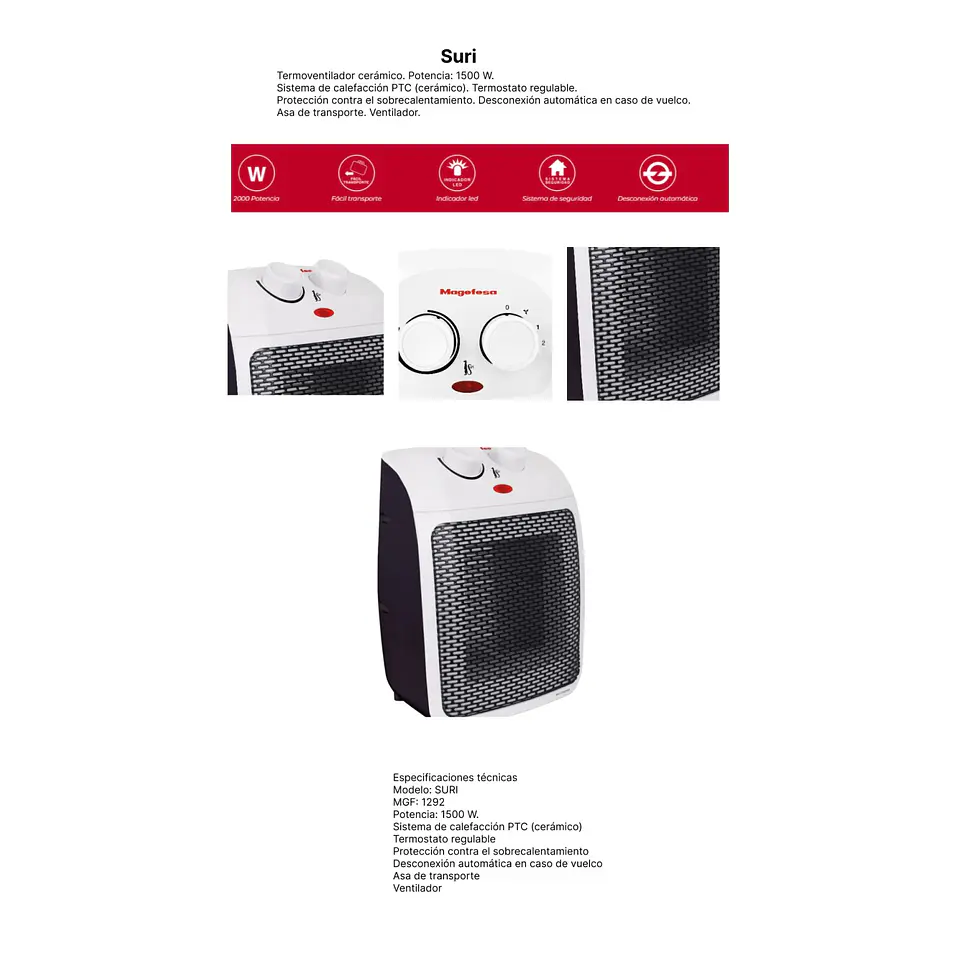 Termoventilador Cerámico 1500w Magefesa Suri Mgf1292 4
