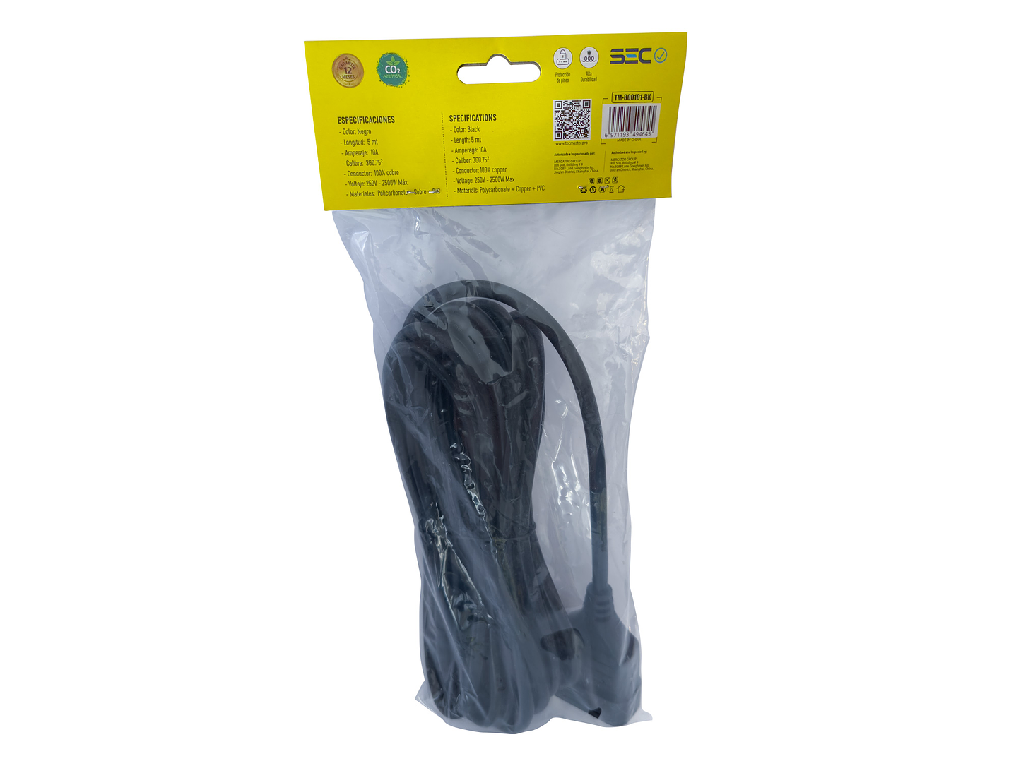Alargador Extensión Eléctrica 5 mts Tecmaster TM-800101-bk  4