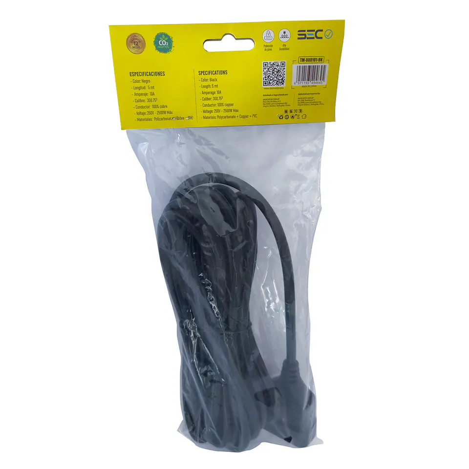 Alargador Extensión Eléctrica 5 mts Tecmaster TM-800101-bk  4