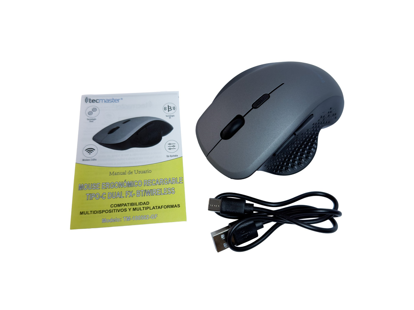 Mouse Ergonómico Dual Bt + Wireless Recargable Tecmaster 2