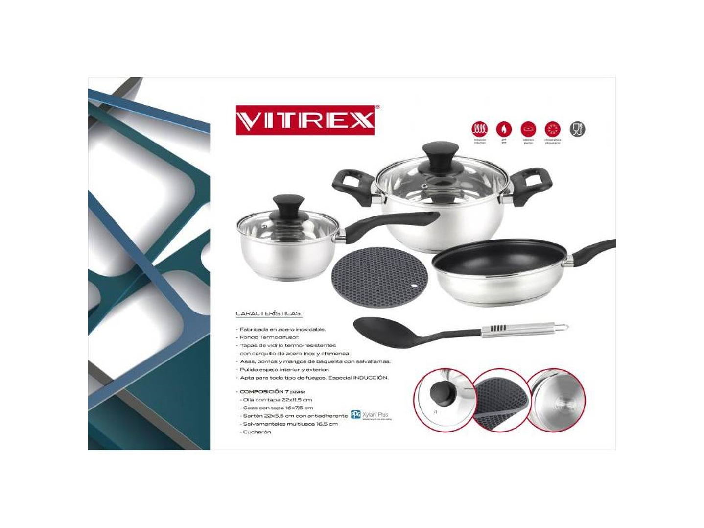 Batería de Cocina Max 7 Pzs Acero Inoxidable Vitrex 6