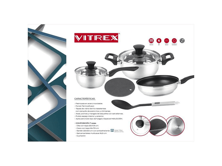 Batería de Cocina Max 7 Pzs Acero Inoxidable Vitrex 6
