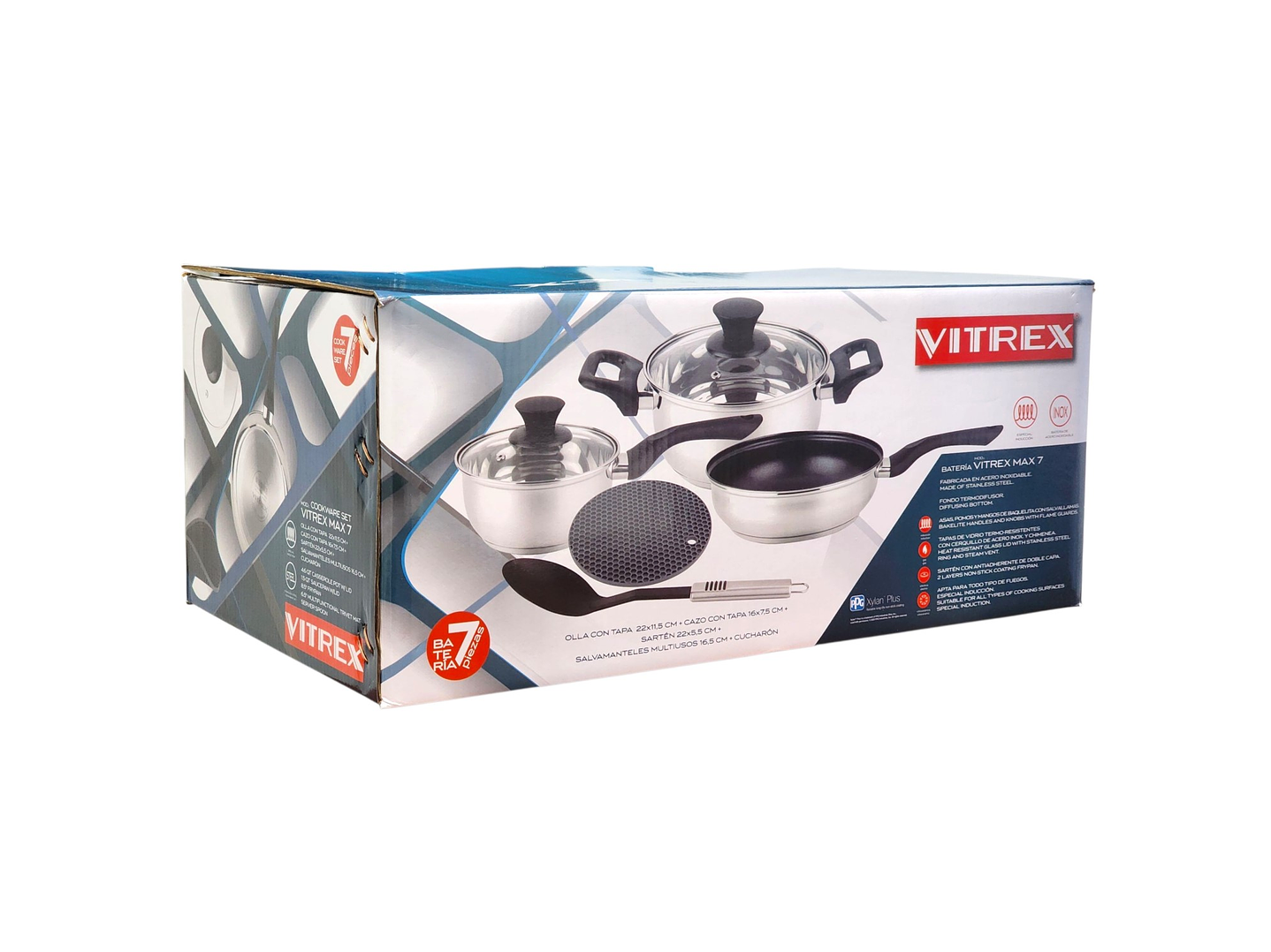 Batería de Cocina Max 7 Pzs Acero Inoxidable Vitrex 7