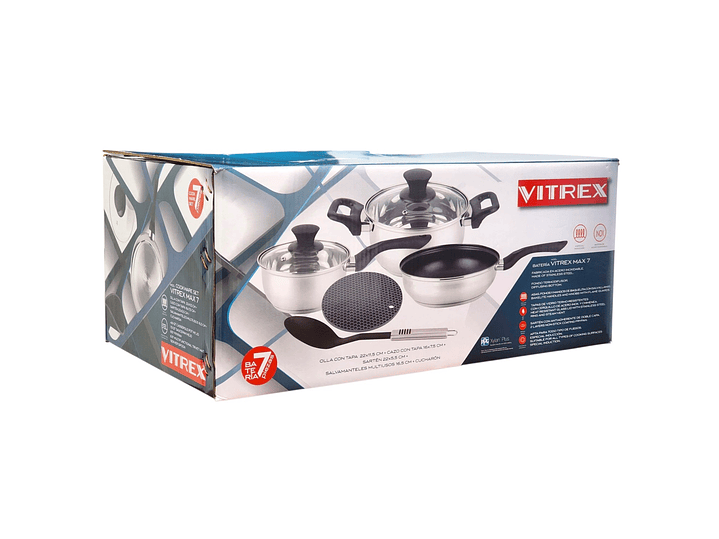 Batería de Cocina Max 7 Pzs Acero Inoxidable Vitrex 7