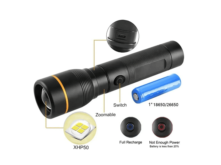 Linterna LED Táctica 1600lm Recargable LB-FL8032 Macrotel 4