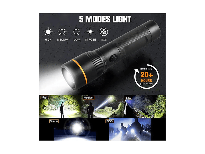 Linterna LED Táctica 1600lm Recargable LB-FL8032 Macrotel 5