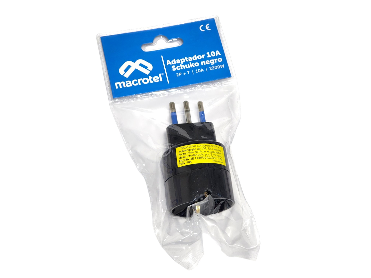 Adaptador Schuko 10A 250V 1500W Protección ME-1109N Macrotel 3