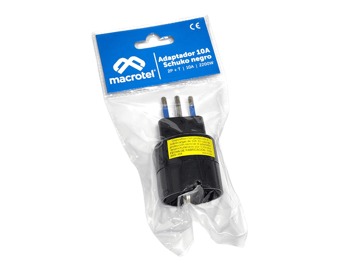 Adaptador Schuko 10A 250V 1500W Protección ME-1109N Macrotel 3