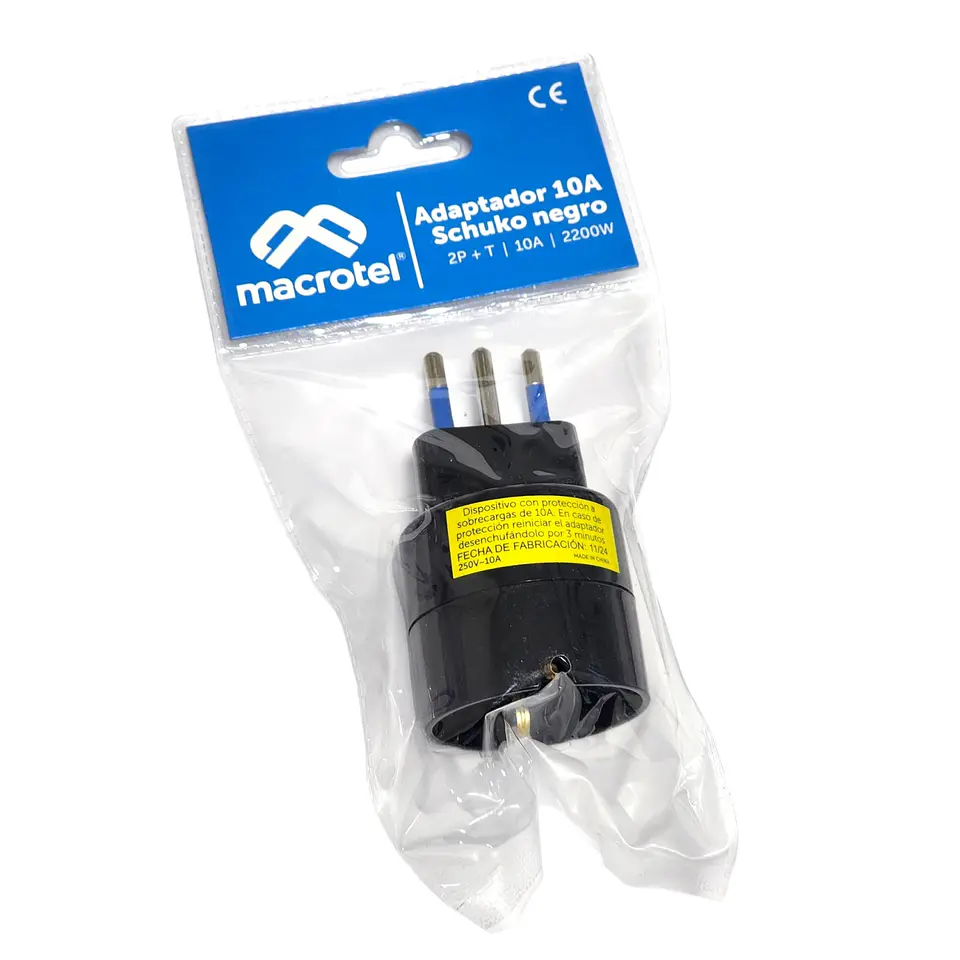 Adaptador Schuko 10A 250V 1500W Protección ME-1109N Macrotel 3