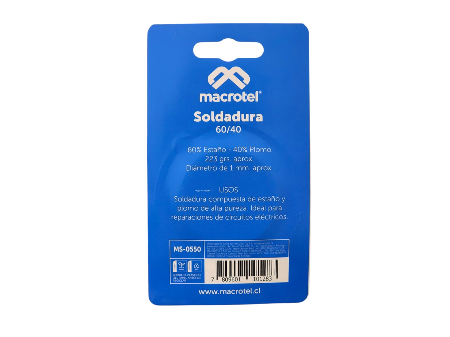Soldadura 60/40 1mm 223g Electrónica MS-0550 Macrotel 3