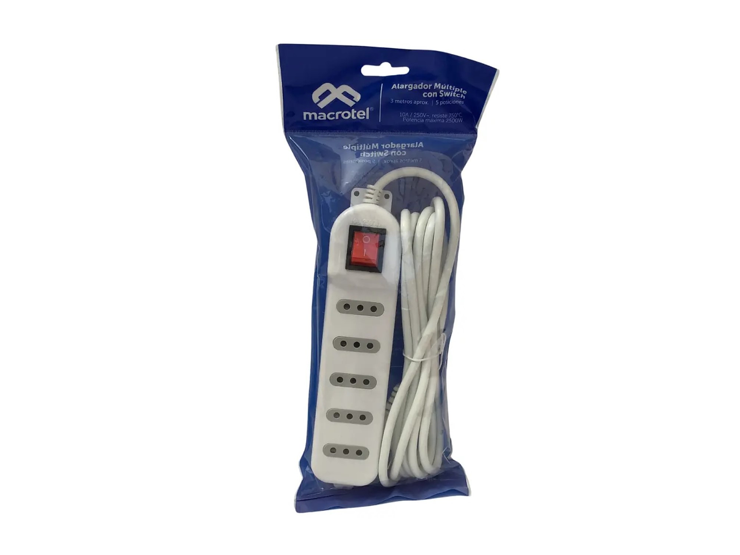 Alargador con Protección 3mts 5 Pos ME-071W Macrotel Blanco 2