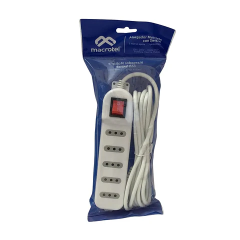 Alargador con Protección 3mts 5 Pos ME-071W Macrotel Blanco