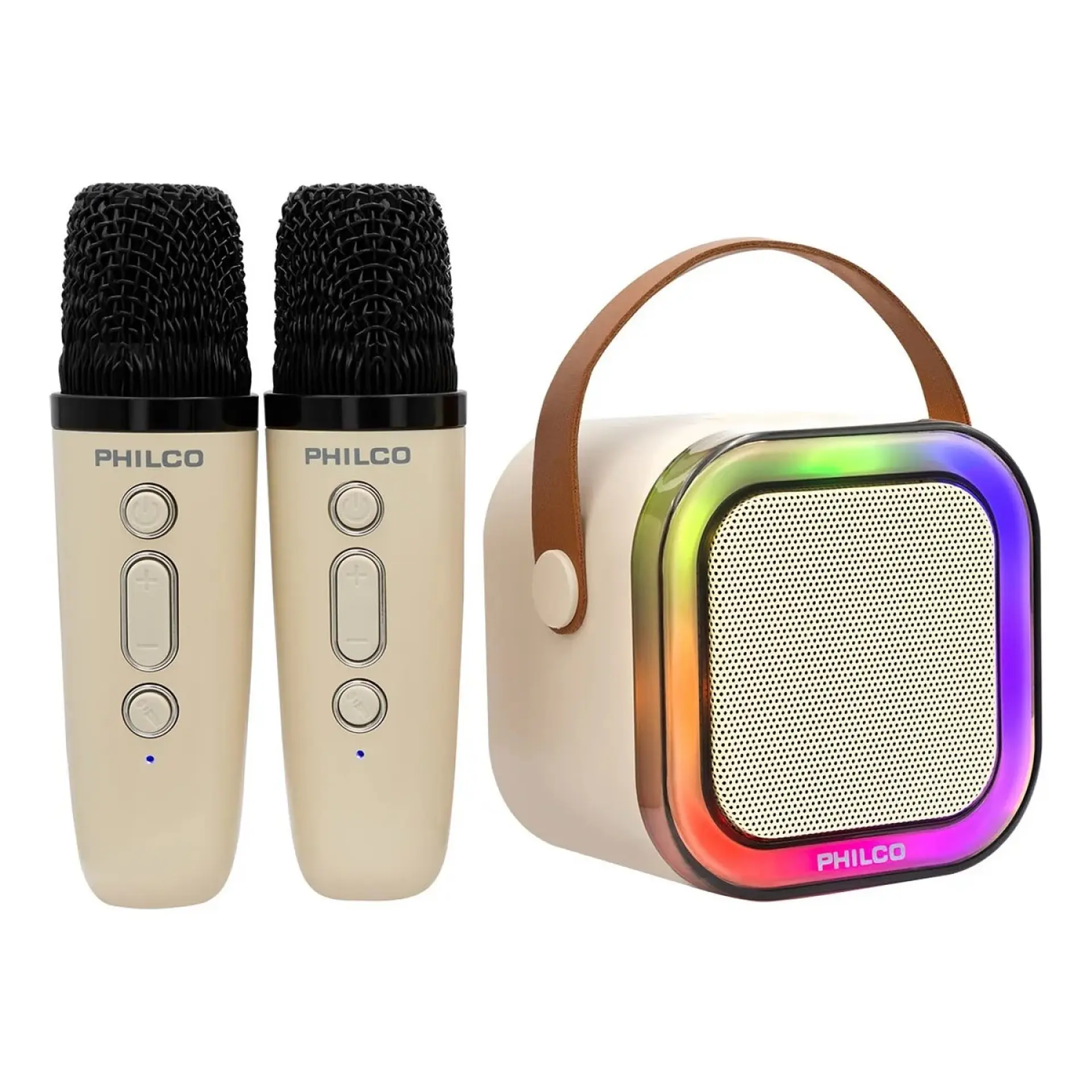 Mini Parlante Karaoke TWS 731W Luz RGB + 2 Micrófonos Philco 4