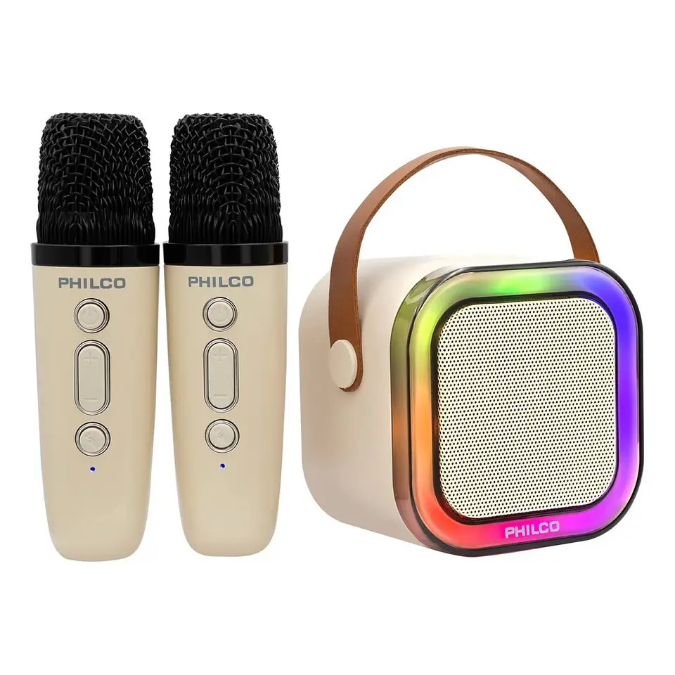 Mini Parlante Karaoke TWS 731W Luz RGB + 2 Micrófonos Philco 4