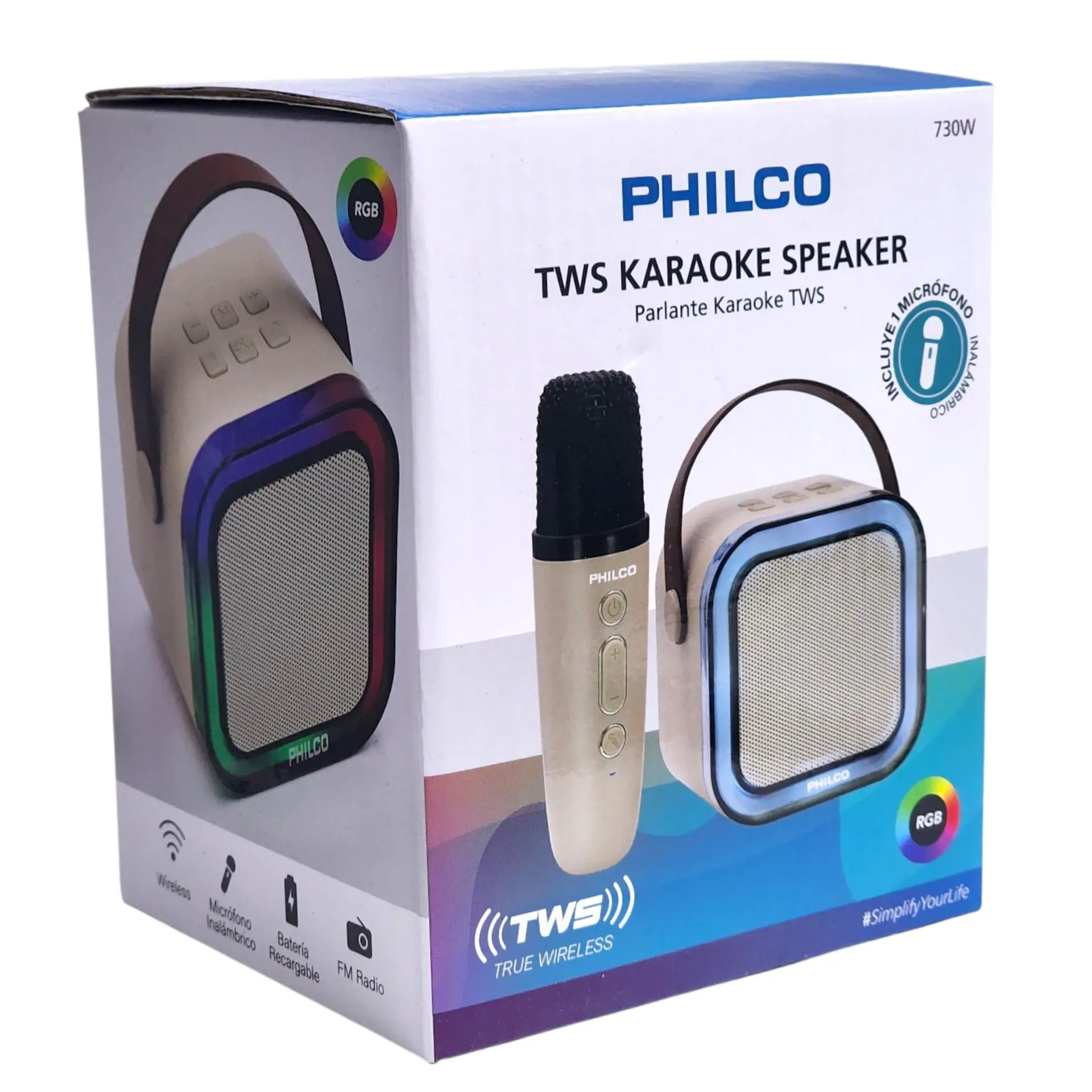 Mini Parlante Karaoke TWS 730W Luz RGB + Micrófono Philco 9