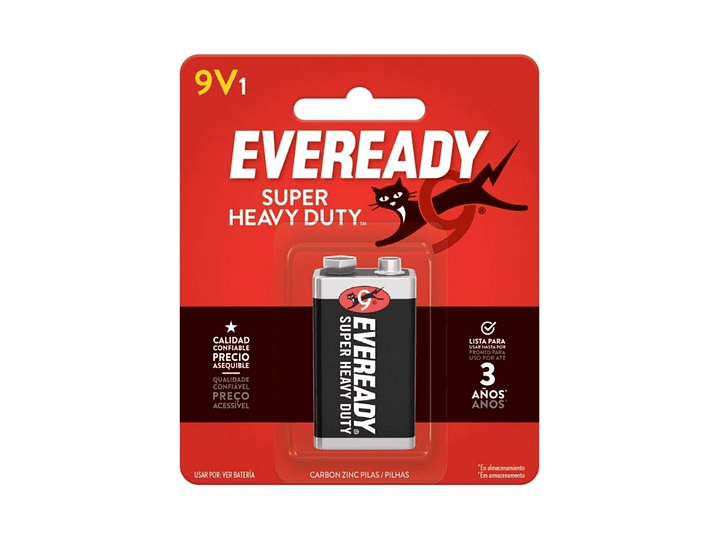 Batería Pila 9V Carbón Zinc Super Heavy Duty Eveready 1