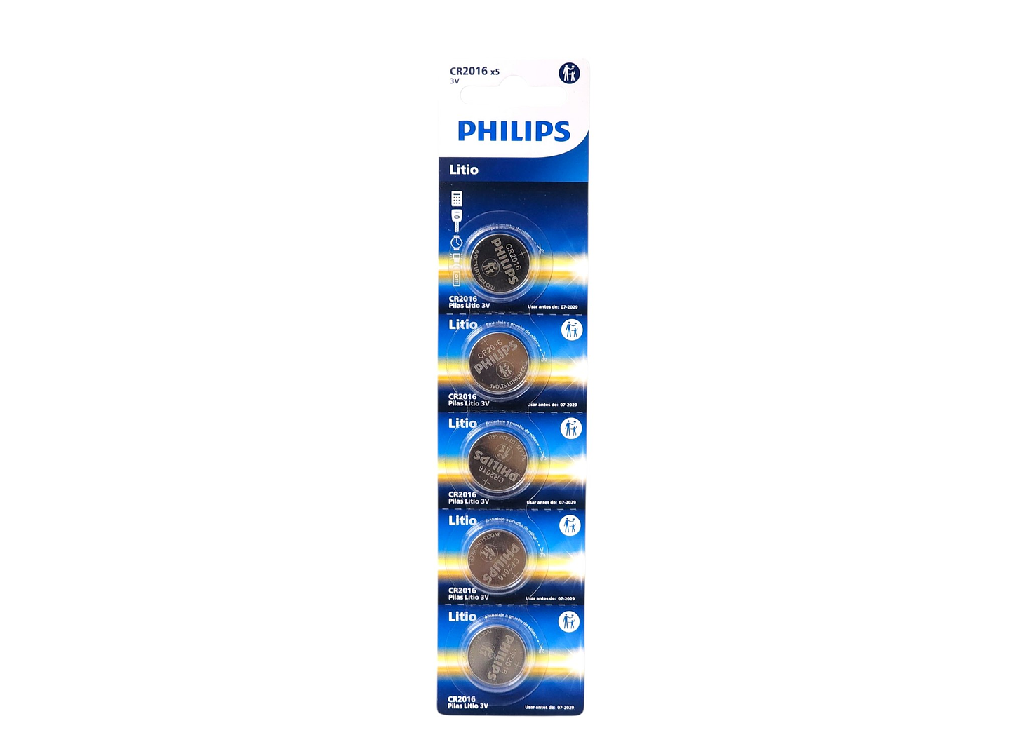 Pack 5 Pilas Cr2016 Tipo Botón Litio 3v Philips 2016 1
