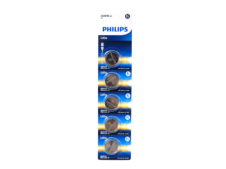 Pack 5 Pilas Cr2016 Tipo Botón Litio 3v Philips 2016 1