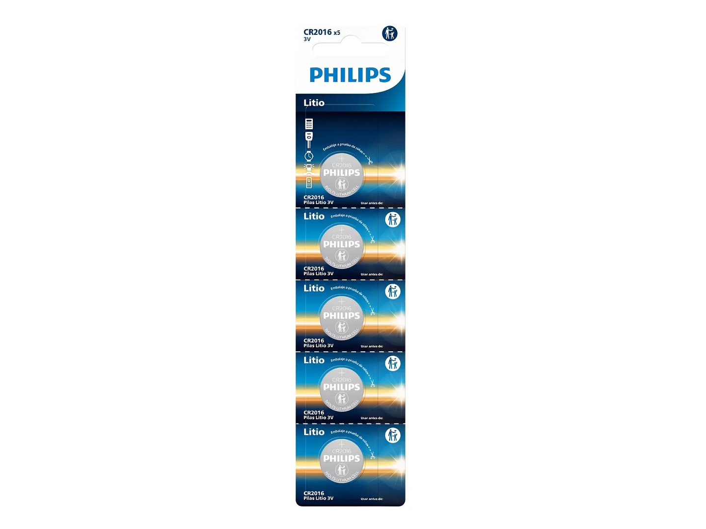 Pack 5 Pilas Cr2016 Tipo Botón Litio 3v Philips 2016 2