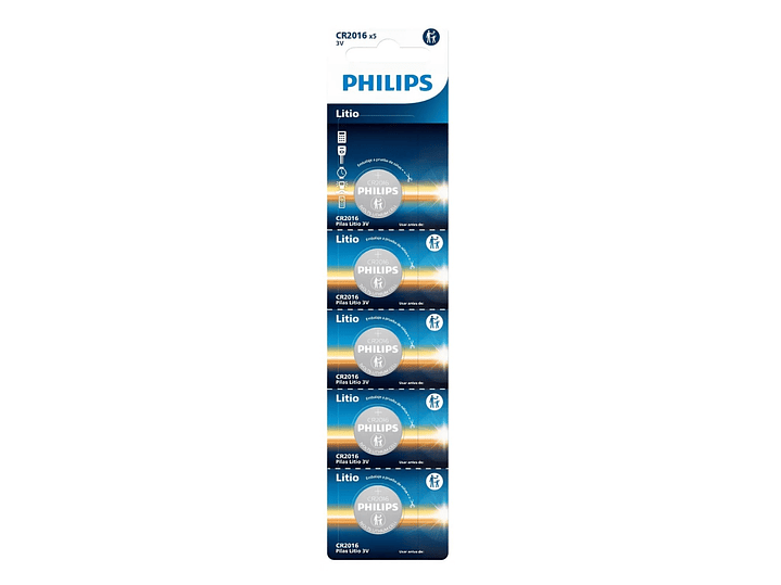 Pack 5 Pilas Cr2016 Tipo Botón Litio 3v Philips 2016 2