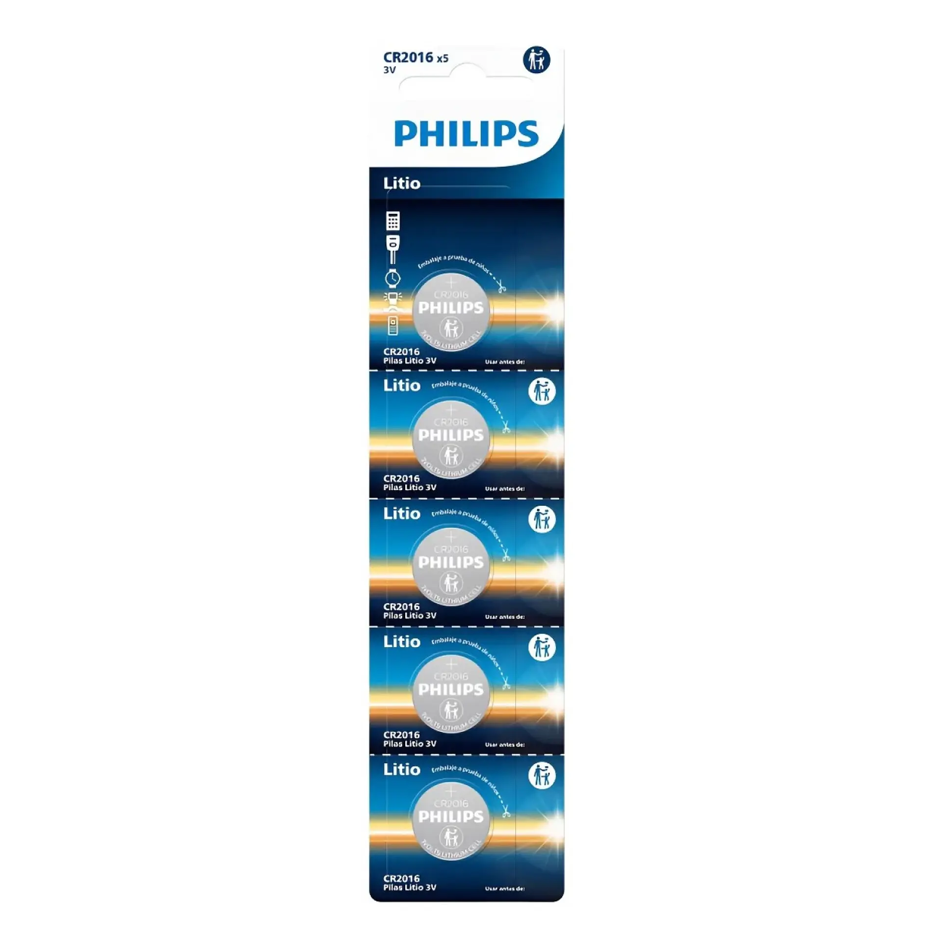 Pack 5 Pilas Cr2016 Tipo Botón Litio 3v Philips 2016 2