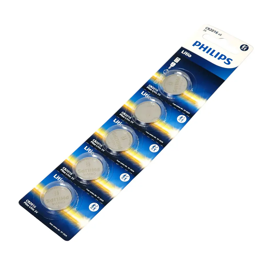 Pack 5 Pilas Cr2016 Tipo Botón Litio 3v Philips 2016 3