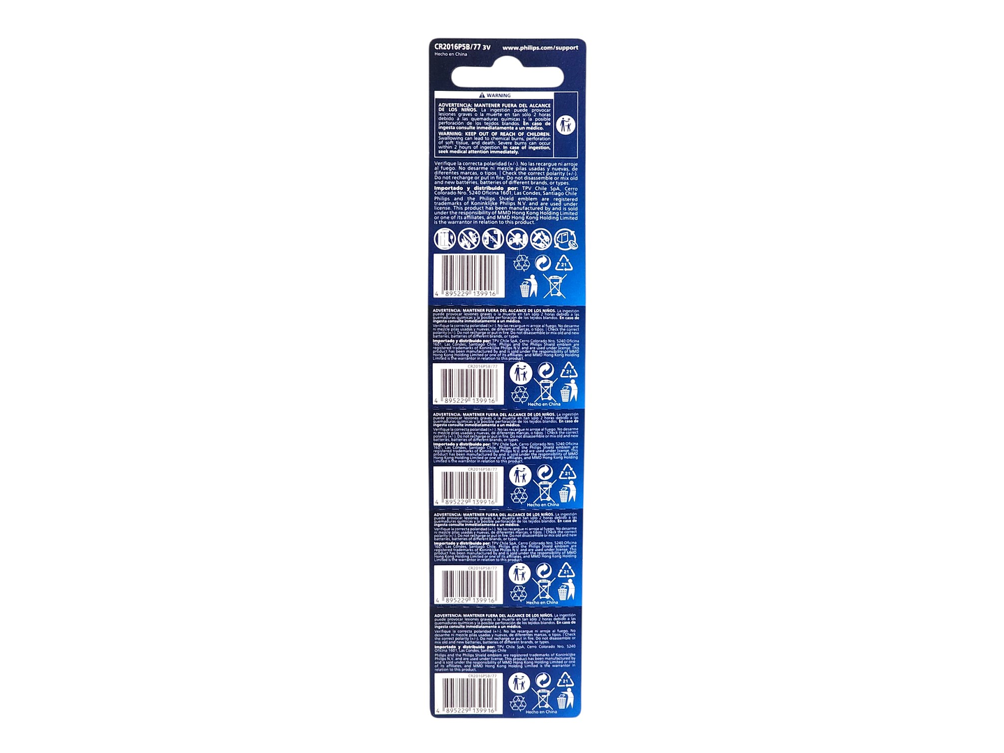 Pack 5 Pilas Cr2016 Tipo Botón Litio 3v Philips 2016 4