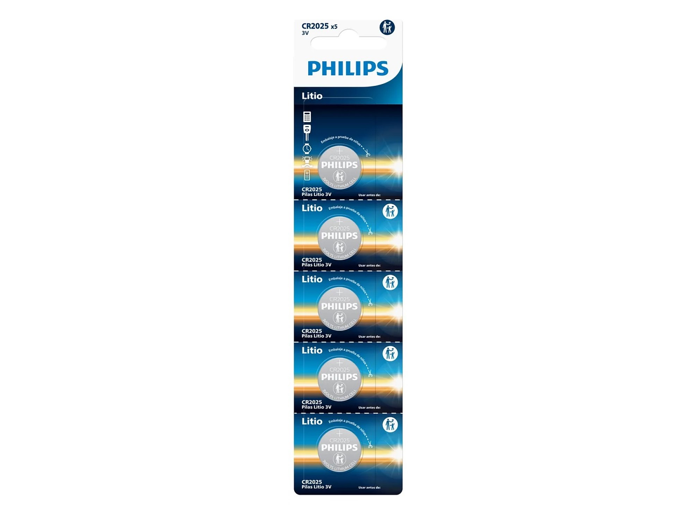 Pack 5 Pilas Cr2025 3v Tipo Botón Litio Philips 2025 1