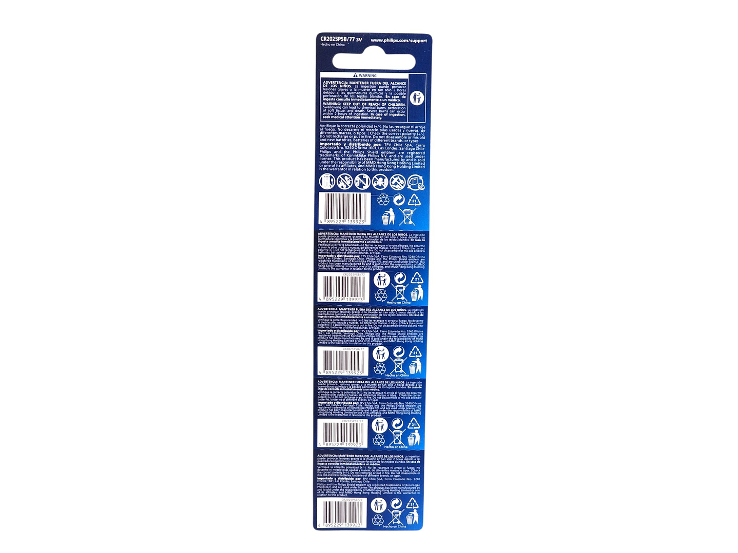 Pack 5 Pilas Cr2025 3v Tipo Botón Litio Philips 2025 5