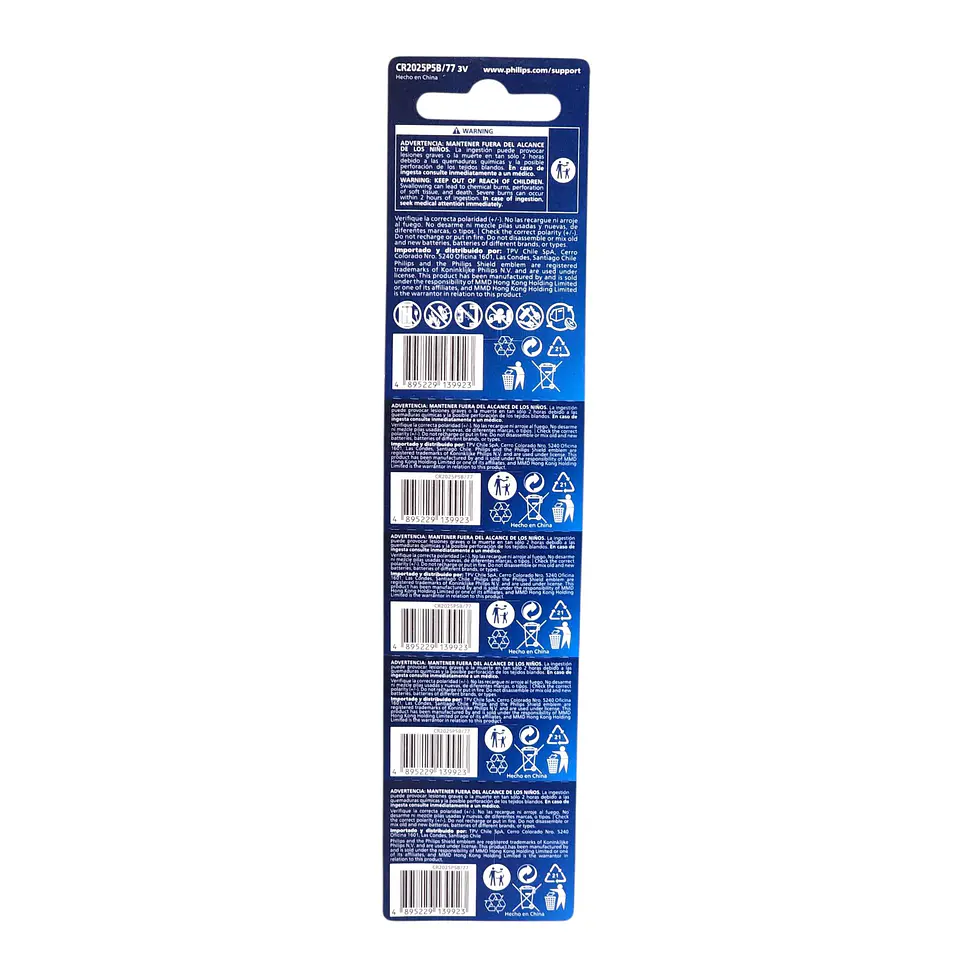Pack 5 Pilas Cr2025 3v Tipo Botón Litio Philips 2025 5