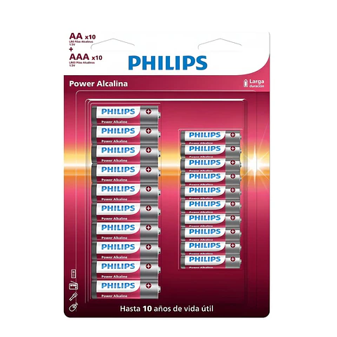 Pack 20 Pilas Alcalinas Philips AA x 10 + AAA x 10  LR036P20BP