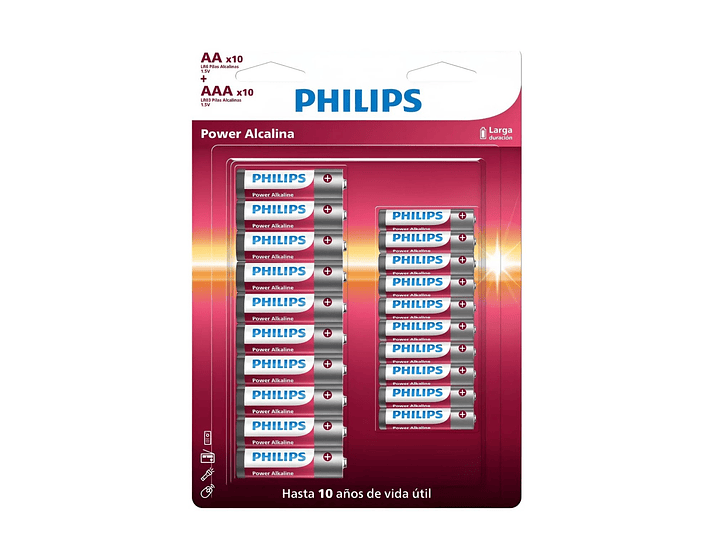 Pack 20 Pilas Alcalinas Philips AA x 10 + AAA x 10  LR036P20BP 1