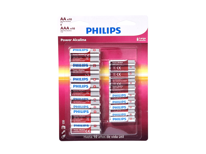 Pack 20 Pilas Alcalinas Philips AA x 10 + AAA x 10  LR036P20BP 6