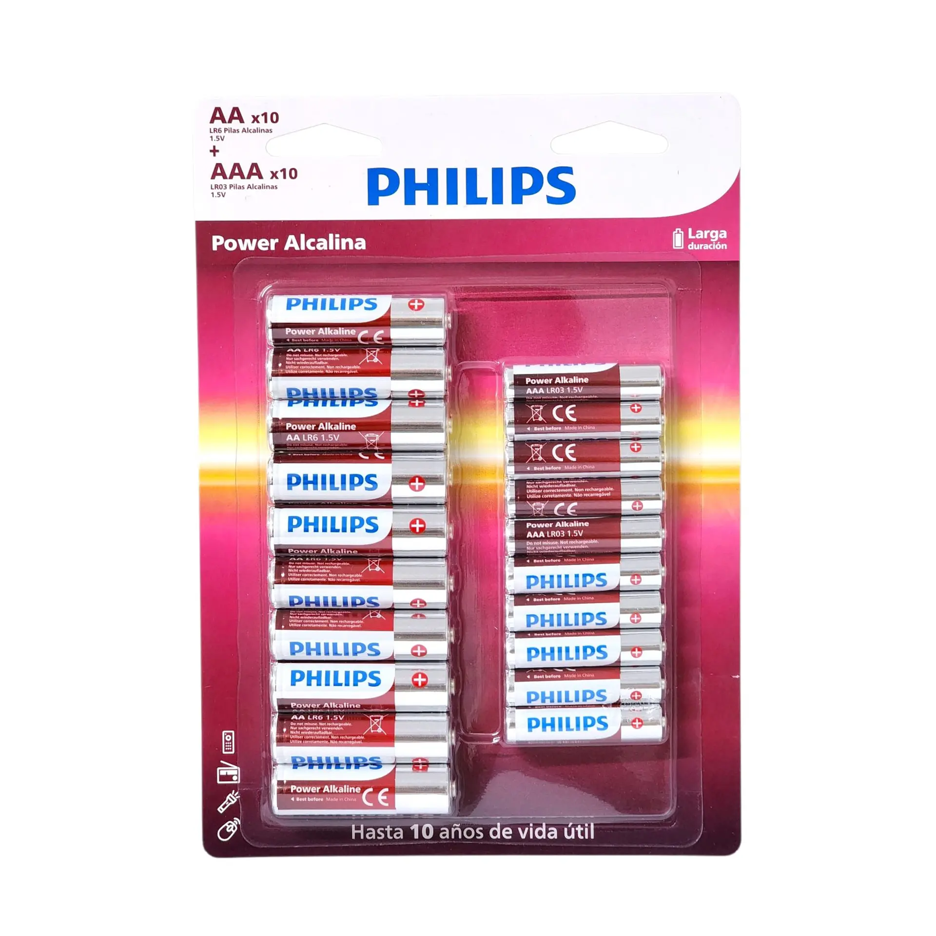 Pack 20 Pilas Alcalinas Philips AA x 10 + AAA x 10  LR036P20BP 6