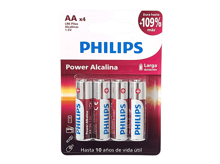 Pack 4 Pilas AA (Doble A) Alcalinas LR6P4B Philips 6
