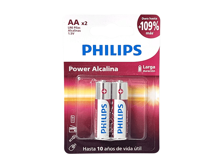 Pack 2 Pilas AA (Doble A) Alcalinas LR6P2B Philips 6