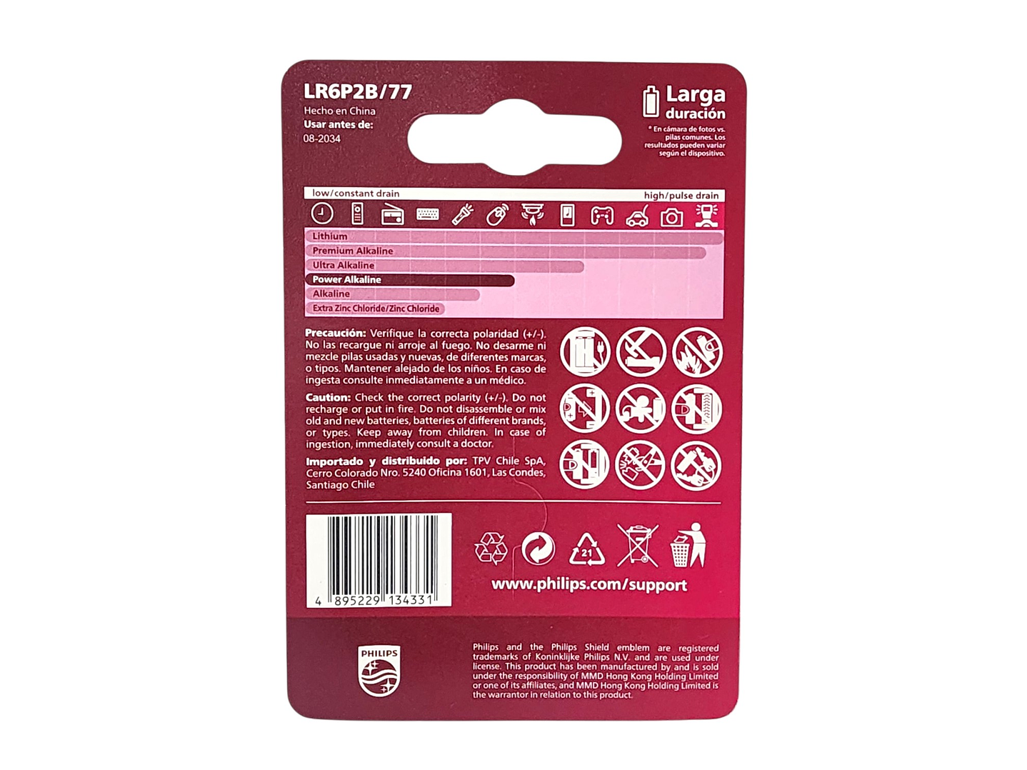 Pack 2 Pilas AA (Doble A) Alcalinas LR6P2B Philips 7