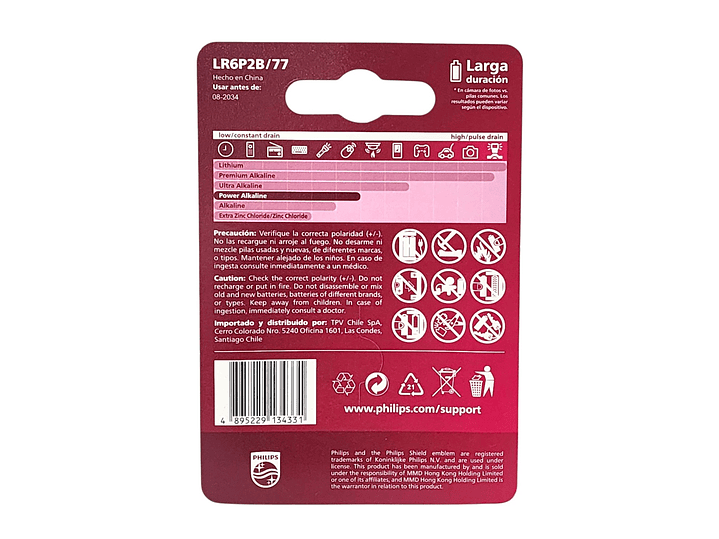 Pack 2 Pilas AA (Doble A) Alcalinas LR6P2B Philips 7