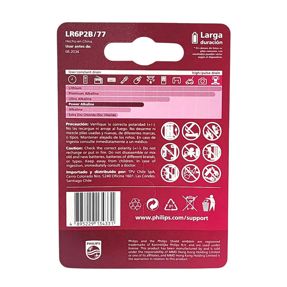 Pack 2 Pilas AA (Doble A) Alcalinas LR6P2B Philips 7