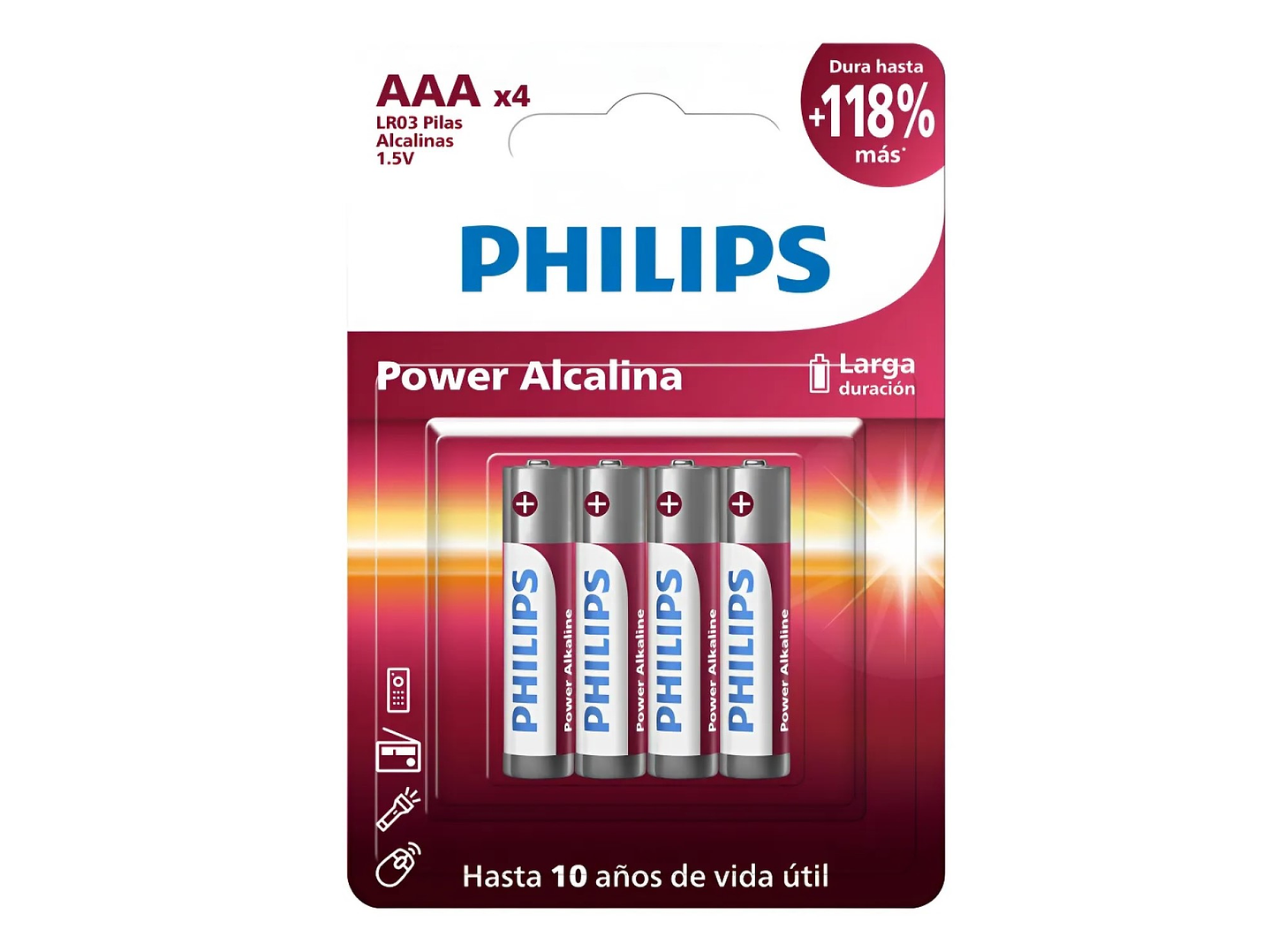 Pack 4 Pilas AAA (Triple A) Alcalinas LR03P4B Philips 1